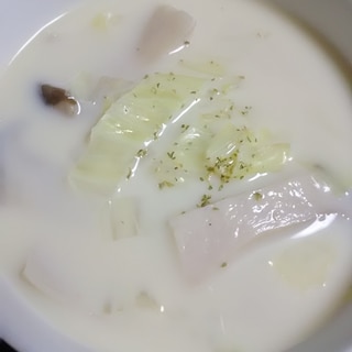 エリンギとキャベツの豆乳スープ(^^)